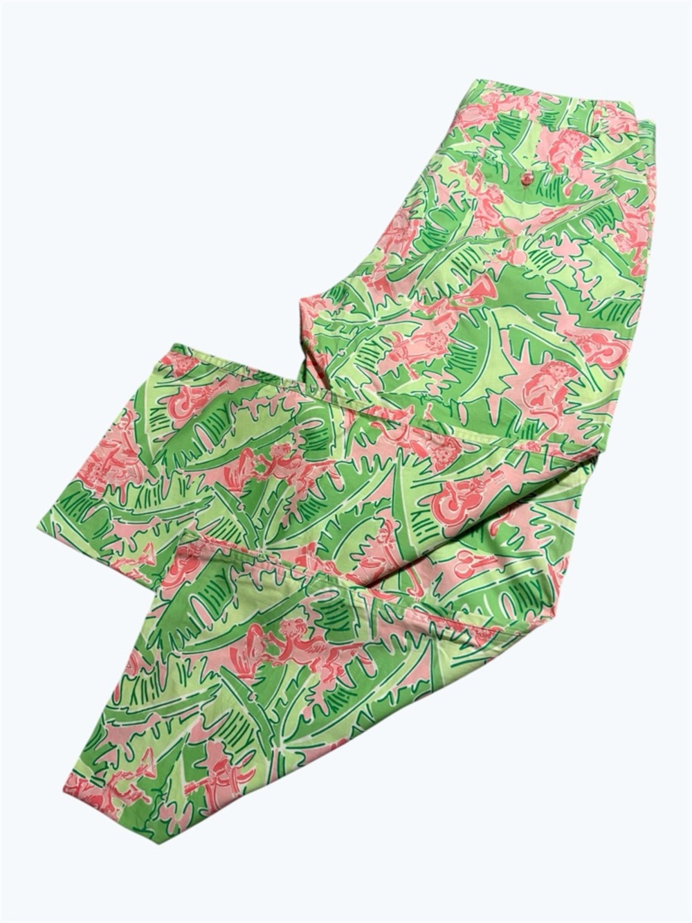 Lilly Pulitzer Pink and Green Tropical Monkey Capri Pants    NWOT    size 10 - Picture 9 of 12